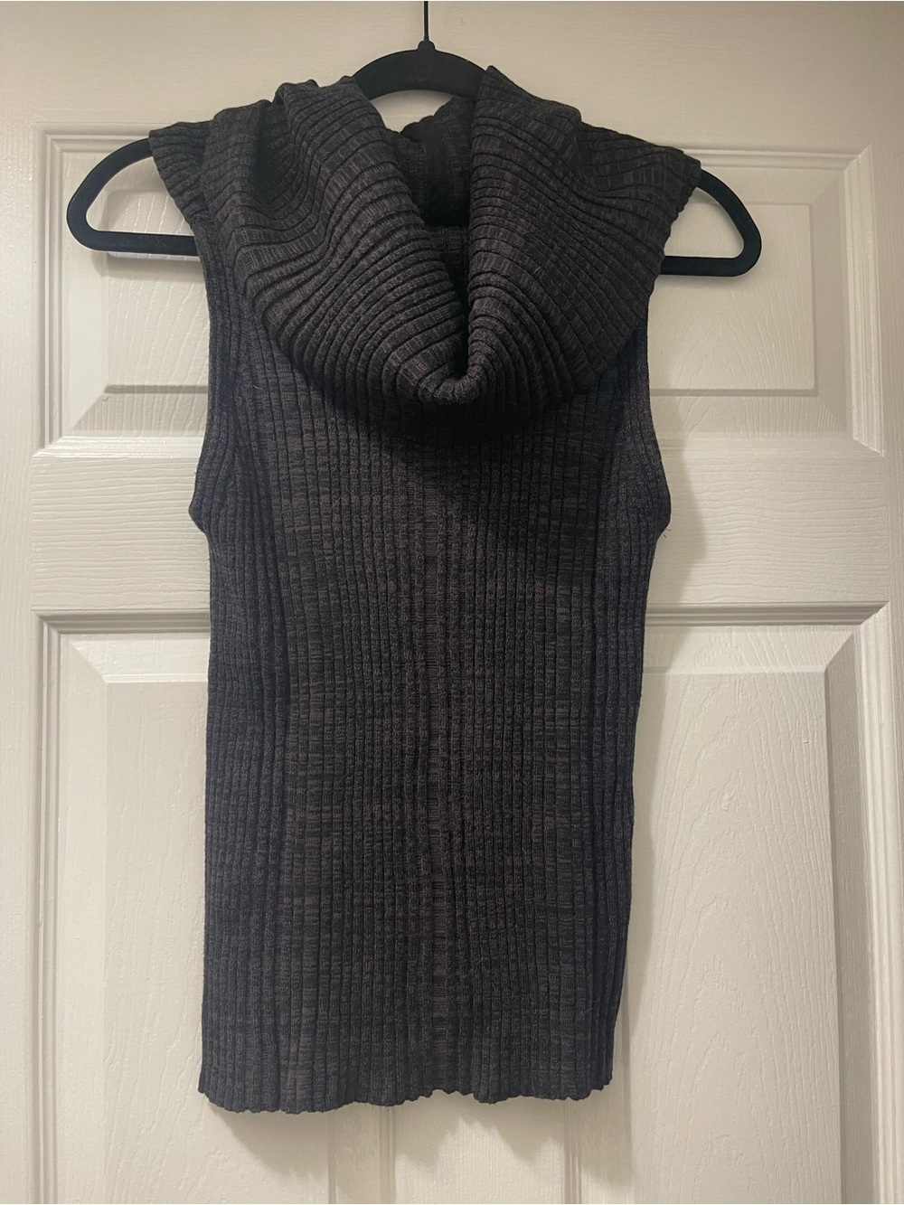 One World Charcoal Ribbed Sleeveless Cowl Neck Sweater Tunic, Large